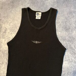 Y2K Arizona Jean Co Black Ribbed Tank Top Tribal Graphic Made in USA L